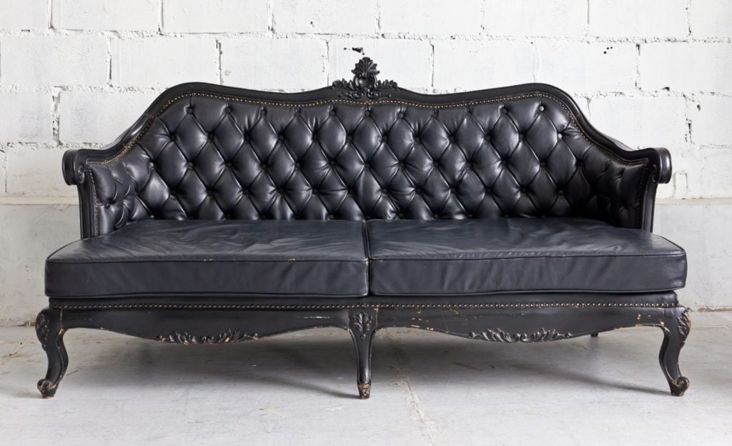 Black Vintage Armchair Sofa with Ornate Wood Decoration