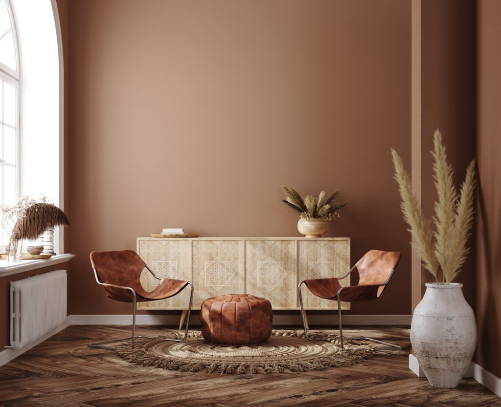 Living Room Dark Wall With Brown Green