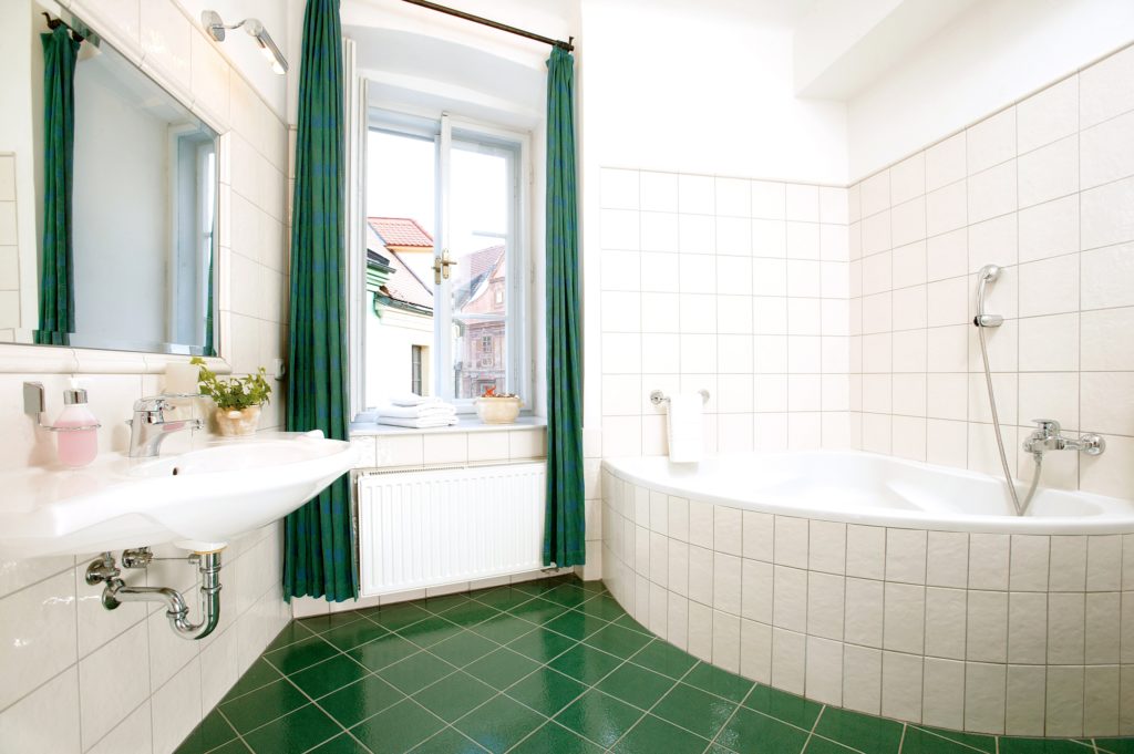 Green Curtains Bathroom