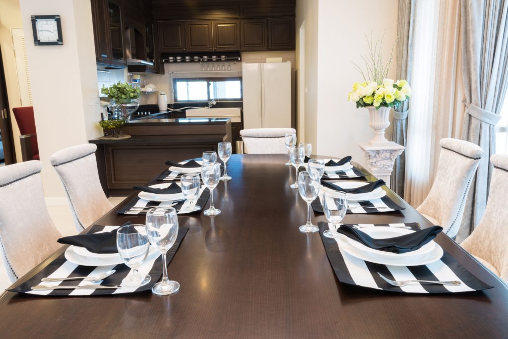 Black and White Dining Room Area