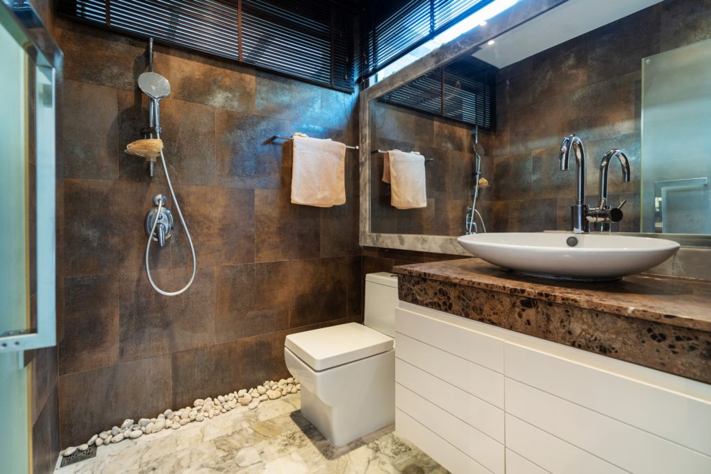 Brown and White Bathroom