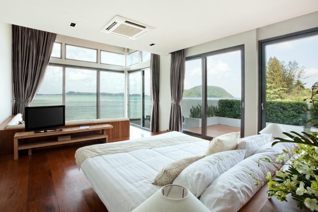 Modern Seaside Mansion Designer Bedroom with Splendid Views
