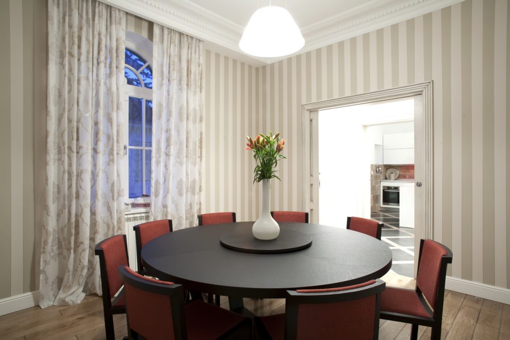 Red and Black Dining Area