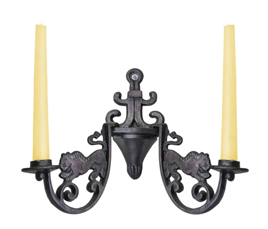 Wall-Mounted Vintage Styled Double Taper Candle Holder in Dark Pewter