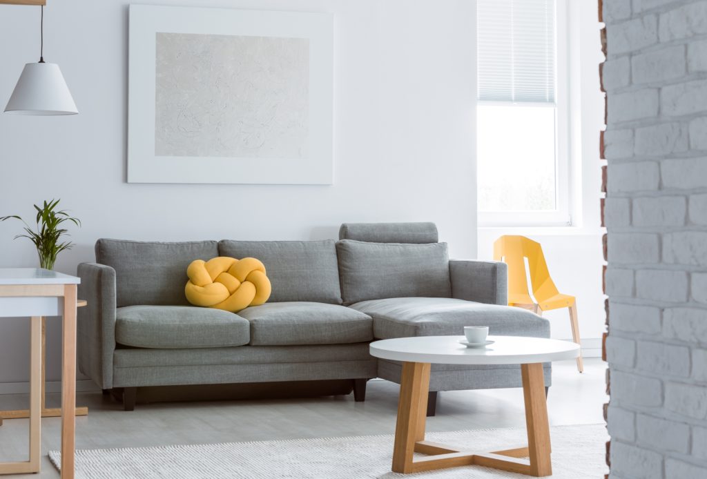 Gray Sofa with Bright Yellow Gold Creative Cushion Decor